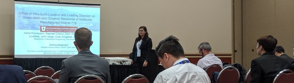 Dr. Nadia Kouraytem presenting her work on high-strain-rate mechanical properties of AM IN718.